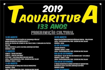 Coordenadoria da Cultura divulga calendário das festividades do 133 aniversário de Taquarituba