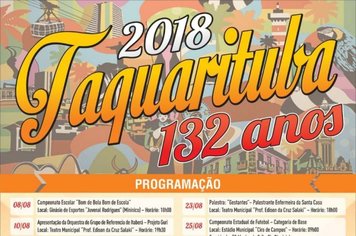 Coordenadoria Municipal da Cultura Divulga Calendário das Festividades de 132 anos de Taquarituba