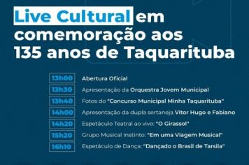 Aniversário de Taquarituba será comemorado com live cultural