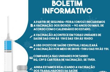 Vacinação contra Covid-19 em idosos terá início na próxima segunda-feira 