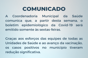 Boletim epidemiológico da Covid-19 passará a ser emitido nas sextas-feiras