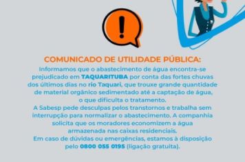 Comunicado de utilidade pública da SABESP de Taquarituba
