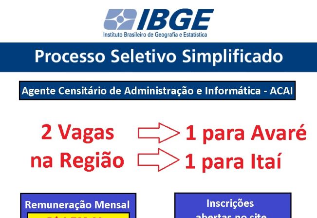 IBGE anuncia vagas em processo seletivo para Agente Censitário de Administração e Informática