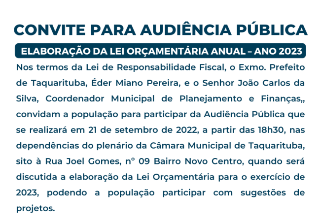 Convite para Audiência Pública - Elaboração LOA 2023